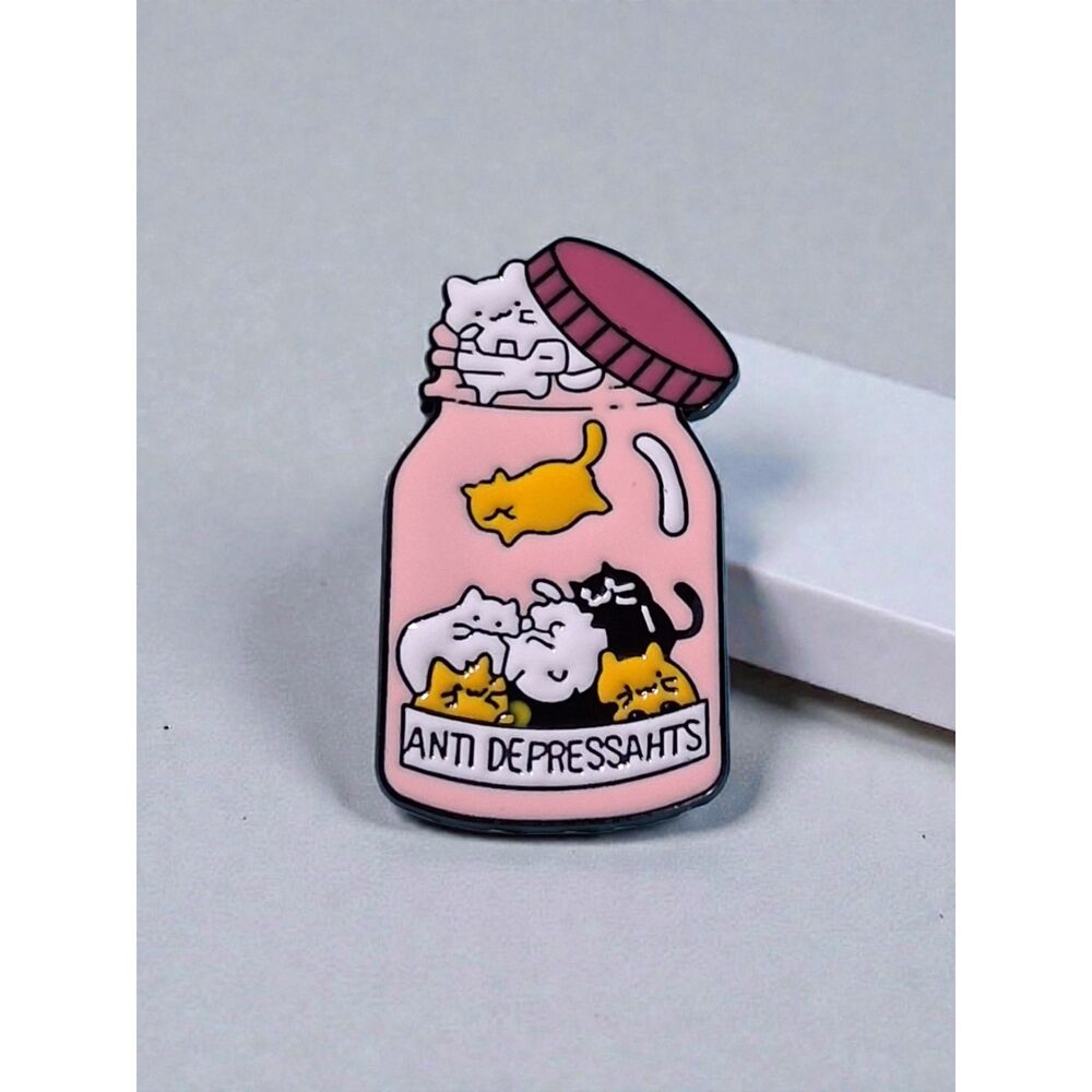 "Anti-Depressants" Cat Jar Enamel Pin - Cute, Kawaii, Adorable, Funny, Punny